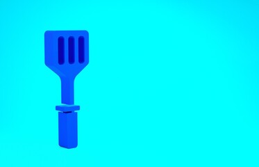 Blue Spatula icon isolated on blue background. Kitchen spatula icon. BBQ spatula sign. Barbecue and grill tool. Minimalism concept. 3d illustration 3D render.