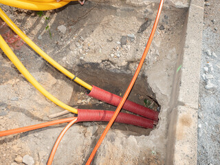 New 5G network data center and Internet provider. Installation of fiber optic cables for...