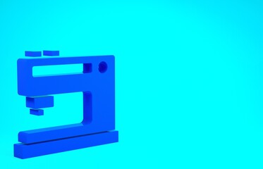 Blue Sewing machine icon isolated on blue background. Minimalism concept. 3d illustration 3D render.