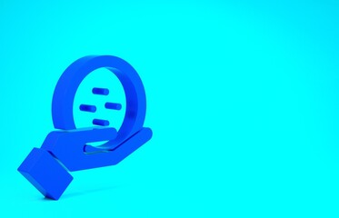 Blue Sewing button for clothes icon isolated on blue background. Clothing button. Minimalism concept. 3d illustration 3D render.