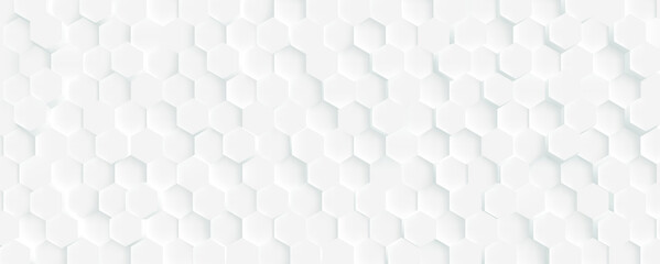 3D Futuristic honeycomb mosaic white background. Realistic geometric mesh cells texture. Abstract white vector wallpaper with hexagon grid - obrazy, fototapety, plakaty