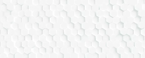 Photo sur Plexiglas Salle Fond de mosaïque en nid d& 39 abeille futuriste 3D blanc. Texture de cellules de maille géométrique réaliste. Fond d& 39 écran abstrait vectoriel blanc avec grille hexagonale