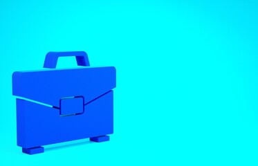 Blue Briefcase icon isolated on blue background. Business case sign. Business portfolio. Minimalism concept. 3d illustration 3D render.