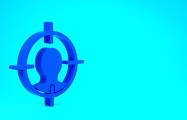 Blue Head hunting concept icon isolated on blue background. Business target or Employment sign. Human resource and recruitment. Minimalism concept. 3d illustration 3D render.