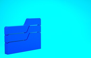 Blue Document folder icon isolated on blue background. Accounting binder symbol. Bookkeeping management. Minimalism concept. 3d illustration 3D render.