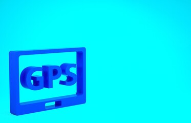 Blue Gps device with map icon isolated on blue background. Minimalism concept. 3d illustration 3D render.