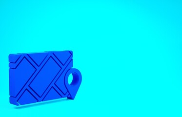 Obraz premium Blue Infographic of city map navigation icon isolated on blue background. Mobile App Interface concept design. Geolacation concept. Minimalism concept. 3d illustration 3D render.