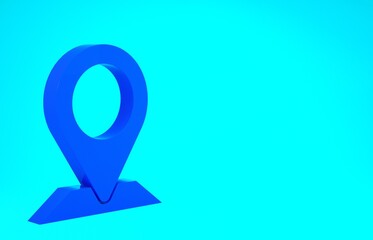 Blue Map pin icon isolated on blue background. Navigation, pointer, location, map, gps, direction, place, compass, search concept. Minimalism concept 3d illustration 3D render