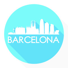 Barcelona Catalonia Spain Europe Flat Icon Skyline Silhouette Design City Vector Art Famous Buildings.