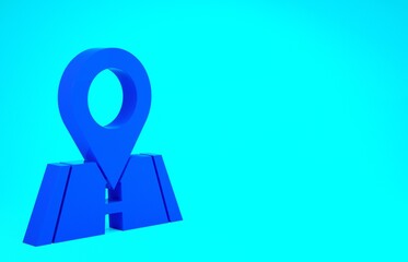 Blue Map pin icon isolated on blue background. Navigation, pointer, location, map, gps, direction, place, compass, search concept. Minimalism concept 3d illustration 3D render