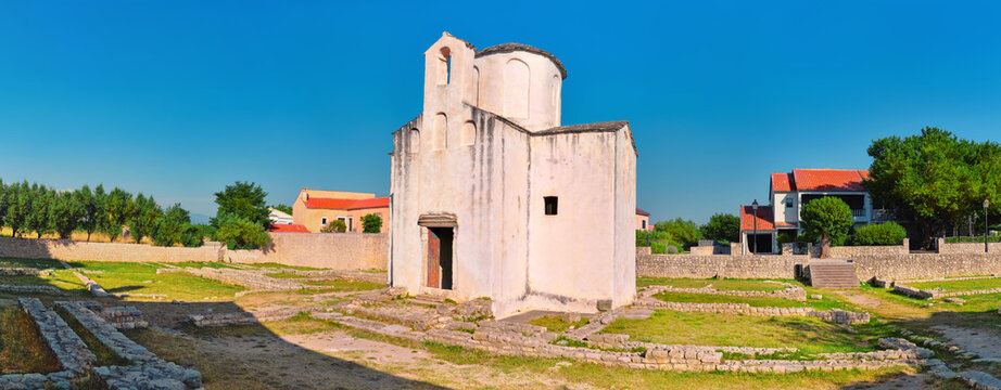 Church of Holy Cross, in Nin town, Croatia, panoramic composition
