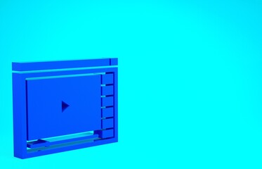 Blue Online play video icon isolated on blue background. Film strip with play sign. Minimalism concept. 3d illustration 3D render.
