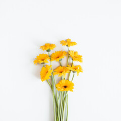 Autumn composition. Gerbera flowers on white background. Autumn, fall concept. Flat lay, top view,...