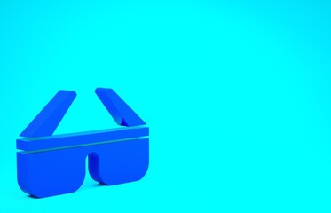 Blue 3D cinema glasses icon isolated on blue background. Minimalism concept. 3d illustration 3D render.