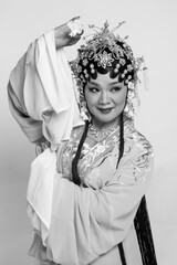 Black and white photos of Asian Peking Opera opera actors performing