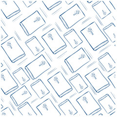 Seamless pattern doodle blue bible