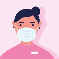 young woman wearing medical mask character
