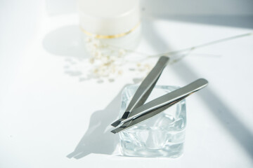eyelash brush and brows tweezers , content for lash and brow master