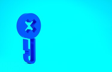 Blue Wrong key icon isolated on blue background. Minimalism concept. 3d illustration 3D render.