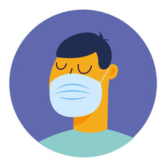 young man wearing medical mask character