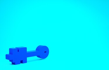 Blue Old key icon isolated on blue background. Minimalism concept. 3d illustration 3D render.