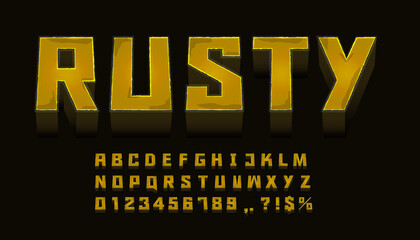 Rusty style font design, alphabet letters and numbers, Eps10 vector.It is suitable for dark background.