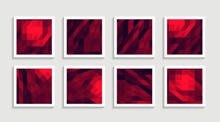 Modern mosaic low poly artwork poster set with simple shape and figure. Abstract minimalist pattern design style for web, banner, business presentation, branding package, fabric print, wallpaper.