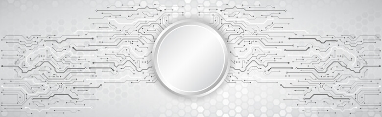 Wide Abstract modern futuristic, technology background. Hi tech digital communication. Circuit board technology background. Electronic motherboard.
