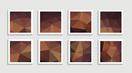 Modern mosaic low poly artwork poster set with simple shape and figure. Abstract minimalist pattern design style for web, banner, business presentation, branding package, fabric print, wallpaper.