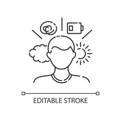 Mental health conditions linear icon. Psychological disorder. Psychotherapy for patient. Thin line customizable illustration. Contour symbol. Vector isolated outline drawing. Editable stroke