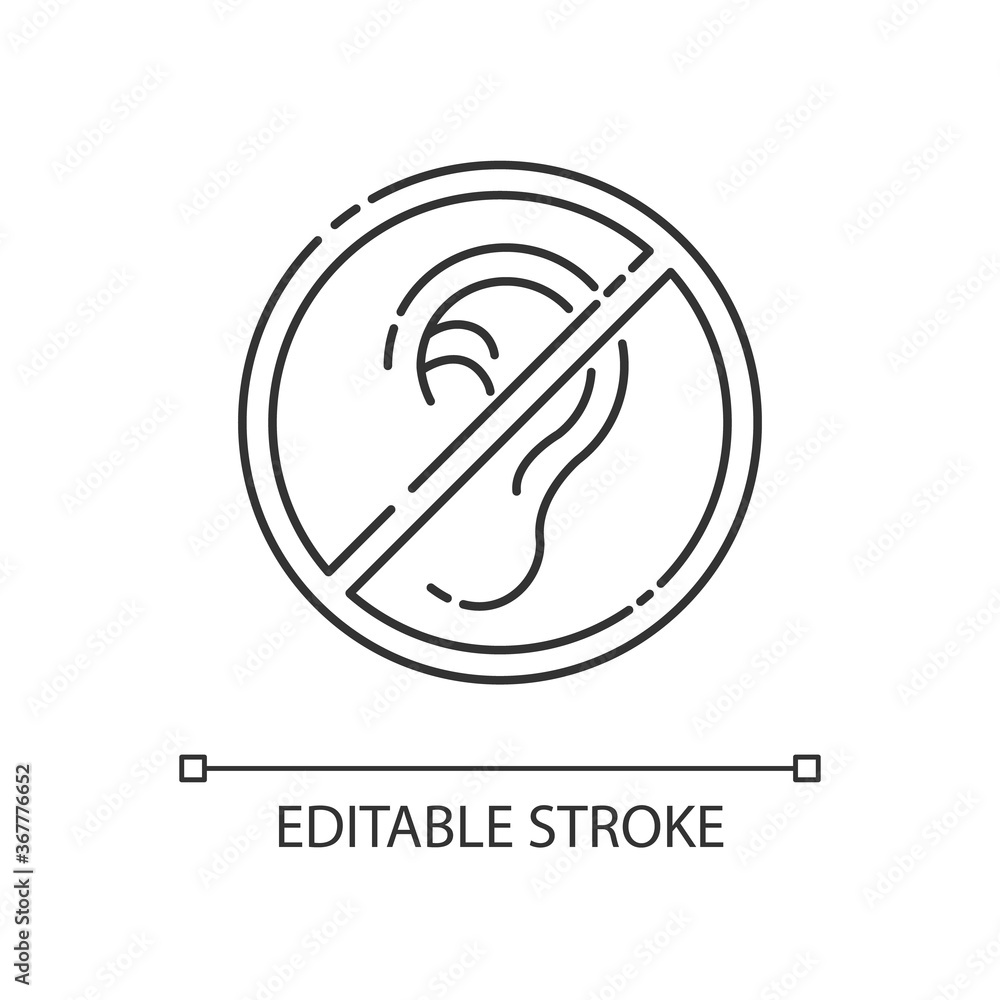 Poster deafness linear icon. impaired hearing. difficulty with communication. deaf person. thin line custom