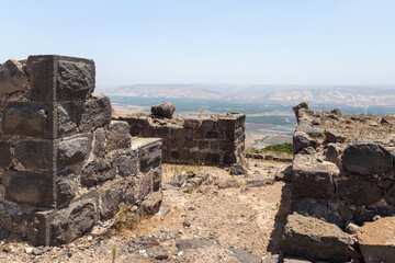 View to the Jordan Valley from the ruins of the great Hospitaller fortress - Belvoir - Jordan Star - located on a hill above the Jordan Valley in Israel