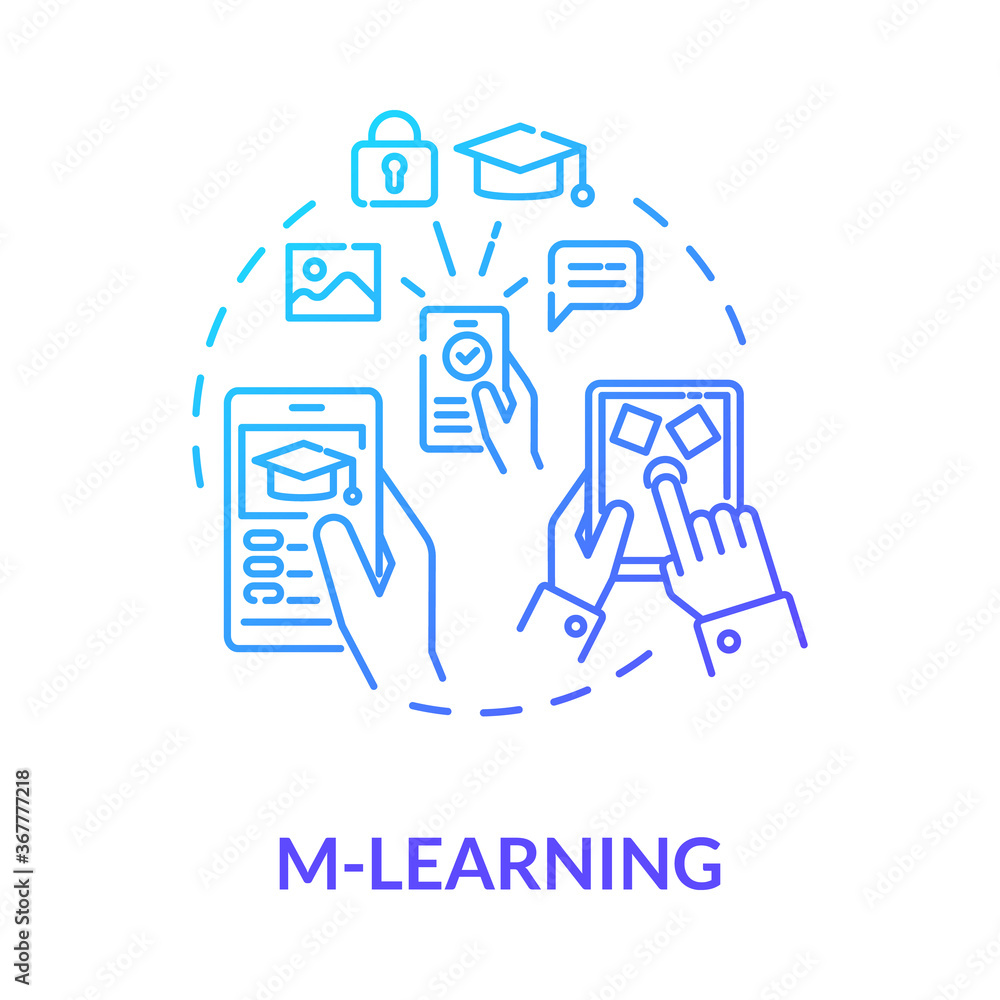 Poster m learning concept icon. virtual classrooms and lessons. e learning. educational applications for sm