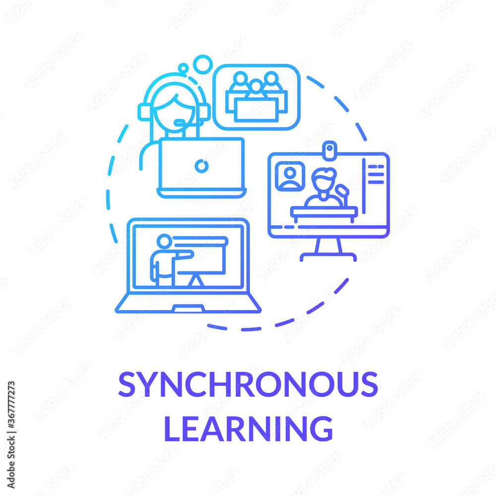 Poster synchronous learning concept icon. distance courses. remote education. education technologies. e lea