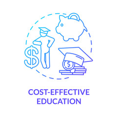 Cost effective education concept icon. Academic payment. Educational expenses. University enrollment. Distance education idea thin line illustration. Vector isolated outline RGB color drawing
