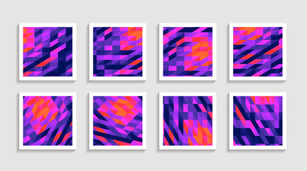 Modern mosaic low poly artwork poster set with simple shape and figure. Abstract minimalist pattern design style for web, banner, business presentation, branding package, fabric print, wallpaper.