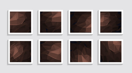 Modern mosaic low poly artwork poster set with simple shape and figure. Abstract minimalist pattern design style for web, banner, business presentation, branding package, fabric print, wallpaper.