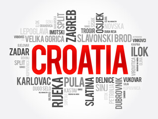 Fototapeta premium List of cities and towns in Croatia, word cloud collage, business and travel concept background