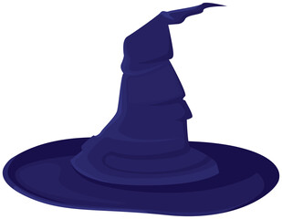 Blue witch hat. Halloween attribute in cartoon style.