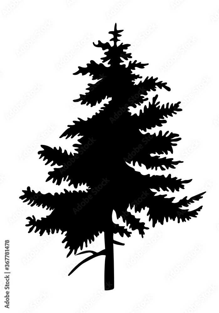 Poster black silhouette of fir-tree. christmas tree. simple tree icon. nature concept. black tree with need
