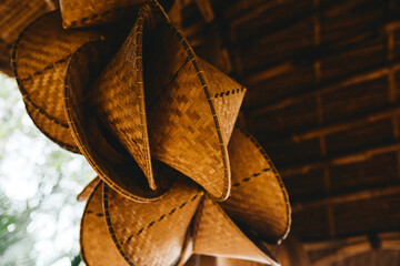 Traditional bamboo hat in a conical shape. In Asia these hats are often worn as sun protection