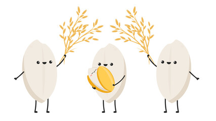 Rice character design. rice vector on white background. rice seed.