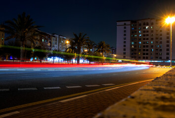 night city street with light trails