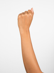 Female hands counting numbers 0 on white background