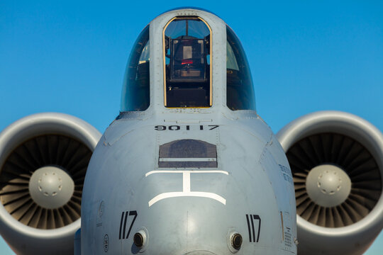 Close up view of the American A-10 Thunderbolt Warthog jet