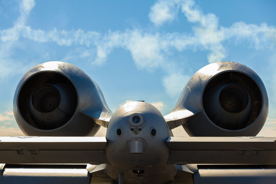 Close up view of the American A-10 Thunderbolt Warthog jet