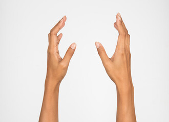 woman hand,Bent fingers on a white background.