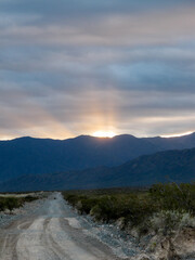 Sunset during on the road between Chile and Argentina through Cordillera de Los Andes