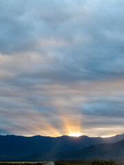 Sunset during on the road between Chile and Argentina through Cordillera de Los Andes