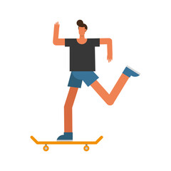young man in skateboard practicing activity character